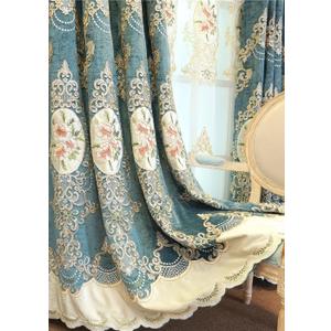 SLOW SOUL Set of 2 Panels Classical Embroidered Flowers 80% Blackout Curtains for Living Room Bedroom Dining Room Curtains High-end Chenille Curtain Grommet Top Darkcyan Cloth 49W X 96L inch