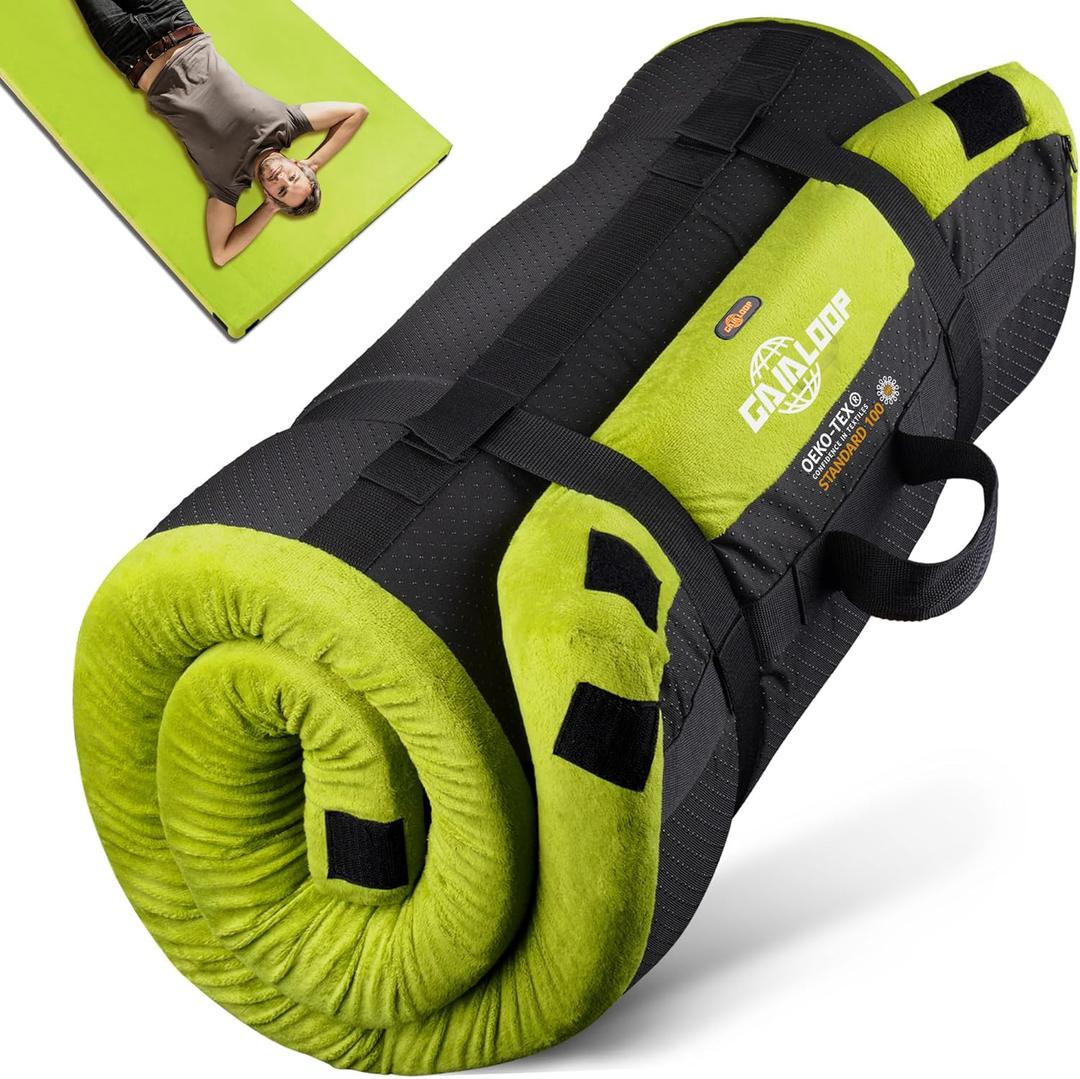 3 Inch GAIALOOP Thick Memory Foam Camping Mattress Sleeping Pad [Car/Tent/Cot] Glamping Portable Floor Mat Roll Up Futon Mattress for Guests Sleepover (Twin:75*38*3", Avocado Green)