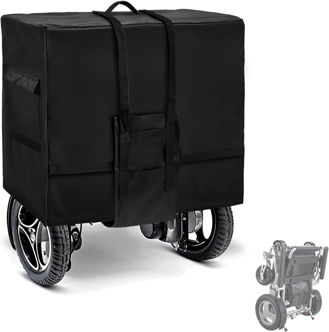 Rileytee Foldable Wheelchair Travel Bag for Airplane,Heavy Duty 600D Waterproof Dustproof Portable Folding Electric Wheelchair Covers for Travel (23''W x 14''D x 17''H x Skirt 30")