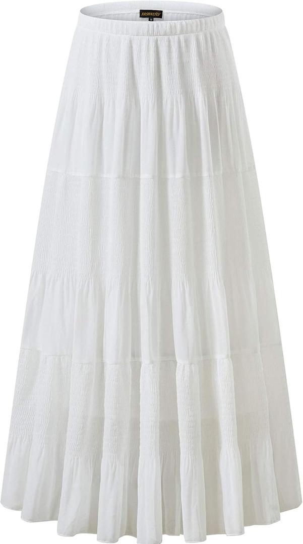NASHALYLY Women's Chiffon Elastic High Waist Pleated A-Line Flared Maxi Skirts, Small