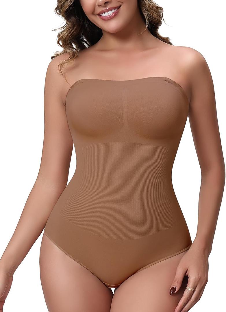 Strapless Shapewear for Women, Seamless Tummy Control Shapewear Bodysuit, Under Dress Brief Body Shaper, Large