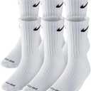 NIKE Dri-FIT Cushion Crew Training Socks (6 Pair) White With Traditional Black Swoosh Logo ADULT LARGE 8-12 UNISEX