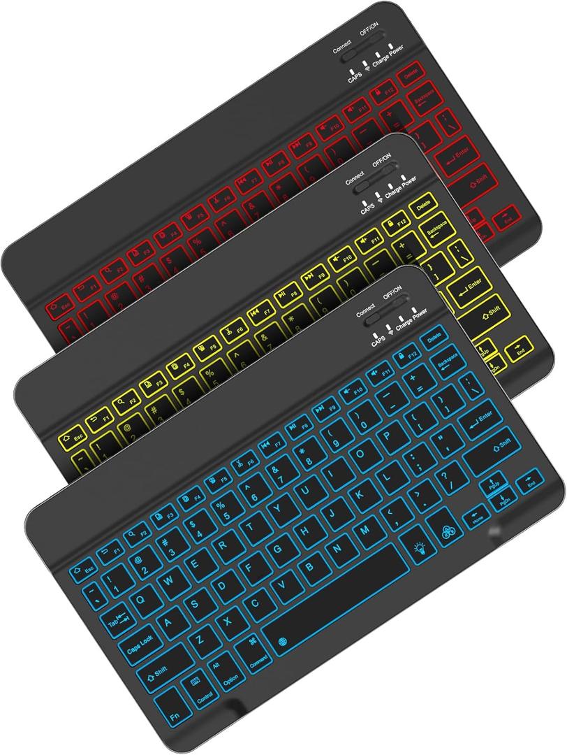 Backlit Bluetooth keyboard for Phone, Tablet, iPad Air, Pro, Mini, A16, M2, M3, Galaxy, ChromeBook, MackBook, Wireless Travel Keyboard for Computers - Rechargable, Lightweight, Slim, Easy to Carry