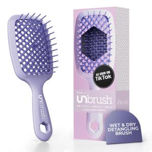 FHI Heat UNbrush Detangling Brush for Pain-Free Brushing on All Wet or Dry Hair Types  Durable DuoFlex Anti-Static Bristles, Lightweight Handle, Vented Hair Brush (1 Count (Pack of 1), Lilac Light Purple)