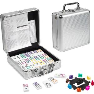 Dominoes Sets with Mexican Train for Adult,Domino Tile Board Game with Hub for Kids Family,Double 12 Classic Board Games with Aluminum Carry Case(Dots)