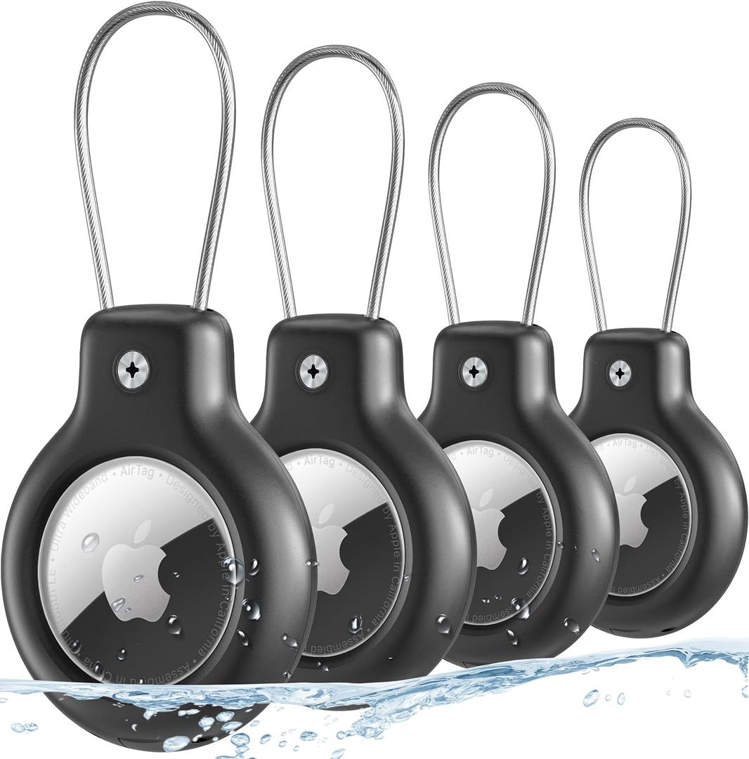 for Air tag Holder for Apple Air tag Secure with Wire Cable, 4 Pack of IP68 Waterproof Air tag Keychain Holder for Key, Kid, Bag, Luggage, Pets Collar and More