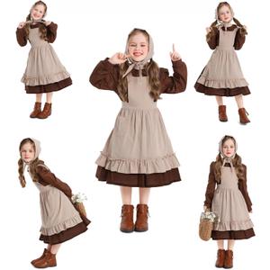 Pioneer Girl Costume Colonial Prairie Dress (S(5Y- 7Y), Coffee)