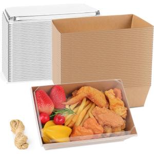 8 x 6 Inch Paper Charcuterie Boxes with Clear Lids, 50 Pack Large Disposable Food Containers, Take Out Bakery Boxes for Cake Slice, Cupcakes, Sandwiches, Cookies, Cocoa Bombs, Salads (Brown)