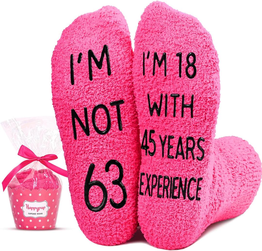HAPPYPOP 70 Year Old Birthday Gifts - 61 62 63 64 65 66 67 68 69 70 Birthday Socks in Pink (18 With 45 Years Experience Fuzzy Pink)