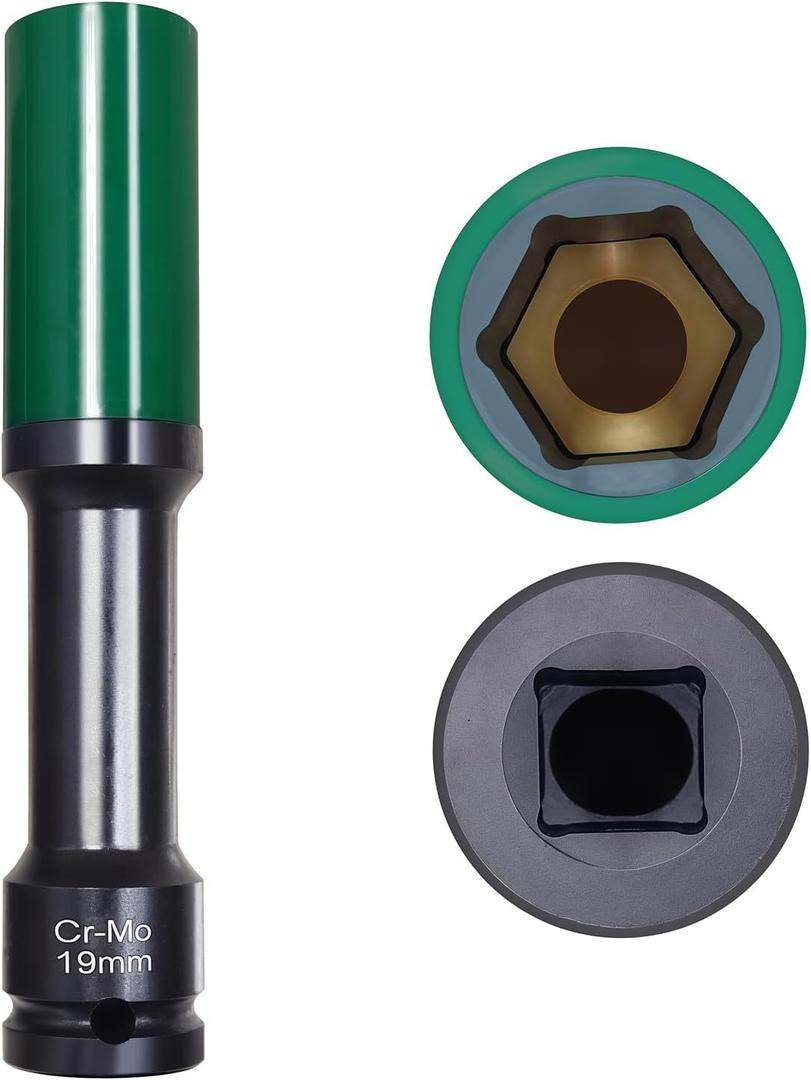 19mm 1/2"Extra-long Thin Wall Wheel Protector Impact Deep Socket, 6 Point Impact Drive Lug Nut Socket, Non-Marring Lug Nut, for Wheel Assembly and Dismantling