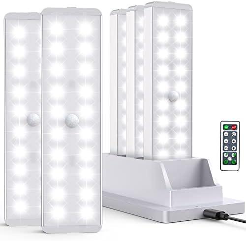 LED Closet Light with Charging Station, 6 Pcs Dimmer Rechargeable Motion Sensor Under Cabinet Lighting with Remote Control, Wireless Stick-Anywhere Night Safe Light Bar for Wardrobe,Kitchen