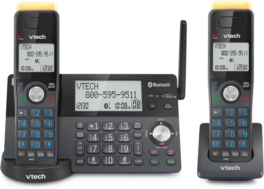 VTech IS8128-21 Super Long Range 2-Handset DECT 6.0 Cordless Phone for Home with Answering Machine, 2300 ft Range, Call Blocking, Bluetooth Connect to Cell, Intercom (Graphite)