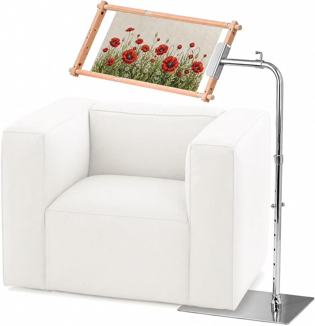 Rotating Adjustable Embroidery Floor Rack with Side Clamp, Metal Needlepoint Support Compatible with Lowery, Fits Q-Snap Frames & 20 Inch Scroll Rods