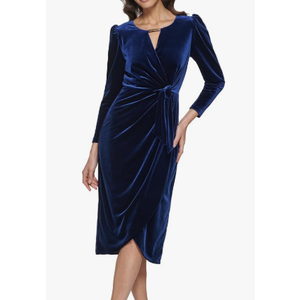 Kensie Womens Long Sleeve Velvet Faux Wrap Midi Dress, Size 2, Navy