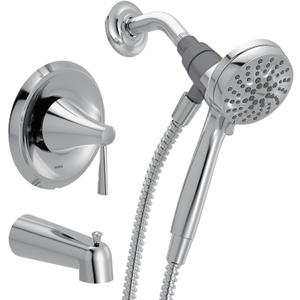 Moen Ronan Chrome Single-Handle Modern Tub and Shower Faucet with Round Handheld Rain Shower Spray Head Featuring Magnetix, Valve Included, 82021 Round Showerhead, Chrome