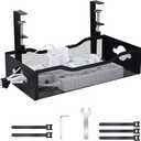 Large Under Desk Cable Management Tray - Heavy Duty Metal Cord Organizer with No Drill Installation for Office & Home Office Desks to Hide Wires & Power Strips (Black, XL)