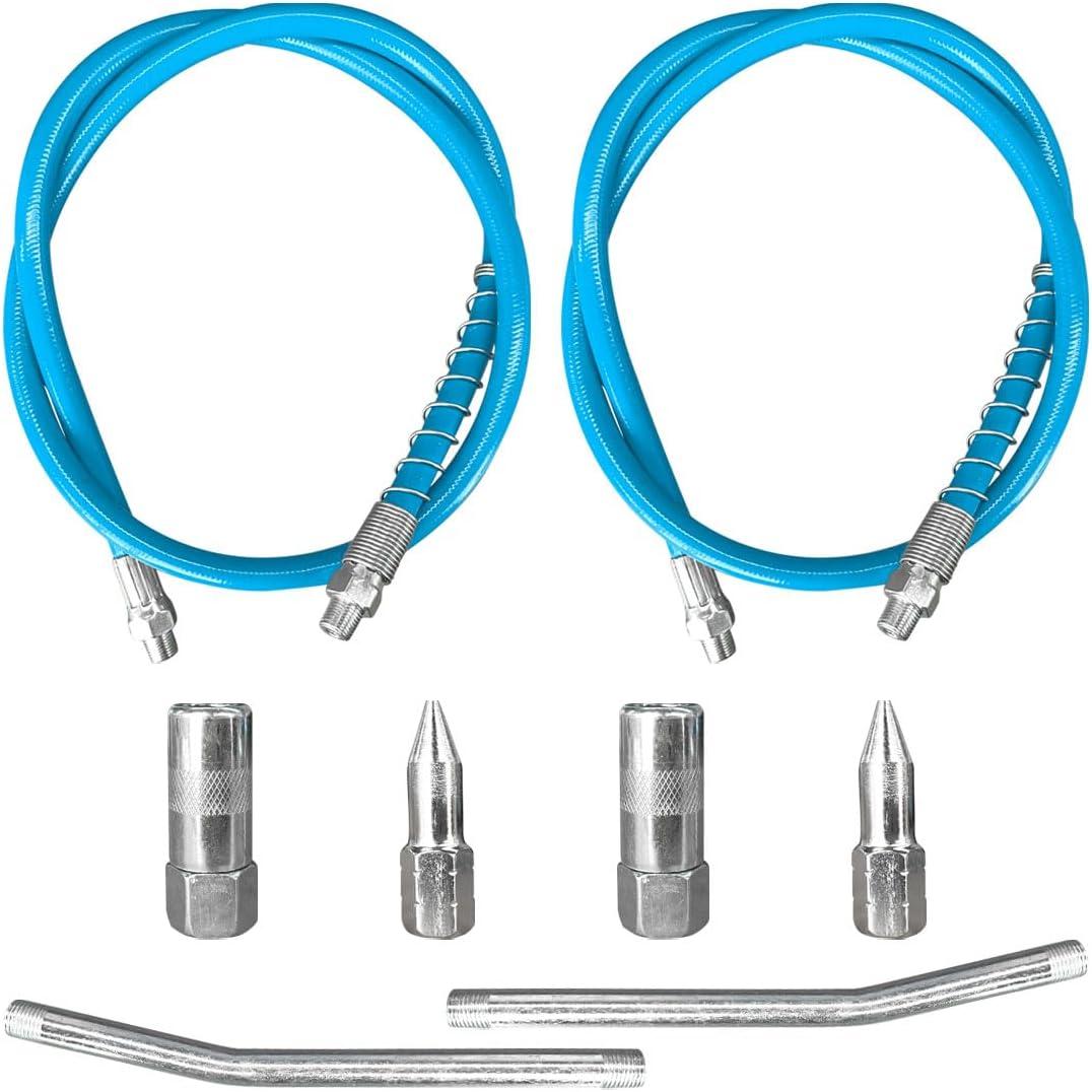 39" Spring Flex Grease Gun Hose 1/8" NPT Thread Grease Hose Extension Non-Slip with 6" Angled Tube, Grease Couplers & Sharp Type Nozzle, 10000 PSI High Pressure Greases Gun Accessories Kit (2 Pack)