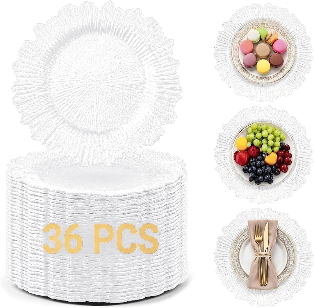 36 Pack White Charger Plates, Reef Chargers for Dinner Plates, 13 inches