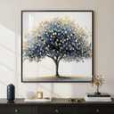 Framed Square Tree of Life Wall Art, Blue Gold Modern Money Tree Painting Prints, Minimalist Elegant Luxury Abstract Tree Artwork for Living Room Bedroom Kitchen Hallway Office Home Decor, 30x30 Inch