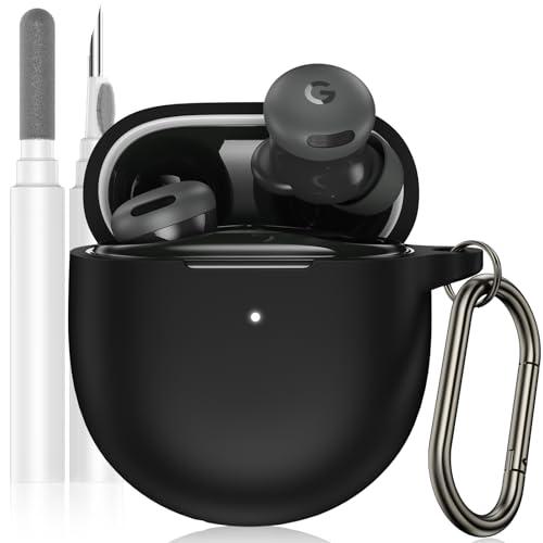 LDSXAY Compatible with Google Pixel Buds 2a Case Cover, Soft Silicone Shockproof Protective Skin Case for Google Pixel Buds 2a 2025 with Cleaner Kit & Carabiner (Black)