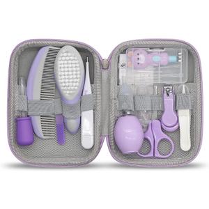 Baby Grooming Kit, 15 in 1 Portable Baby Safety Care Kit with Baby Brush and Comb Set Nail Clippers Nasal Aspirator etc for Nursery Newborn Infant Girl Boys Keep Clean Baby Essentials (Purple)
