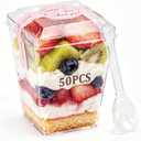 WERTIOO 50 Pack 5 oz Clear Plastic Dessert Cups with Lids and Spoons - Disposable Parfait Bowls for Yogurt, Pudding,or Wedding Favors,Birthday Parties,Valentine's Day(50 Cups,50 Lids,50 Spoons)