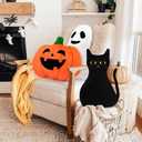 Percozzi Halloween Ghost Throw Pillow, Sofa Decorative Throw Pillow, Cuddly Pumpkin Black Cat Shaped Stuffed Pillow, Furry Spooky Ghost Plush Modern Home Decor