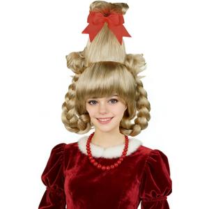 Wiggy Mermaid Blonde Braided Wig Christmas Cindy Wig Set for Halloween Christmas Costume Party