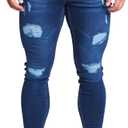 HUNGSON Men's Ripped Skinny Jeans Stretchy Slim Fit Jeans Pants for Men (38, Dark Blue Ripped 2)