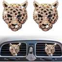 2PCs Golden Bling Leopard Air Freshener Vent Clip Rhinestone Car Decoration Interiors Accessory