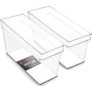 BINO | Plastic Storage Bins, Medium - Deep | THE HANDLER COLLECTION | Multipurpose Organizer Bins | Kitchen Pantry Organizers and Storage | Clear Containers for Organizing Home | Freezer Organizer (2PK DEEP - MEDIUM - 14 x 6 x 8)