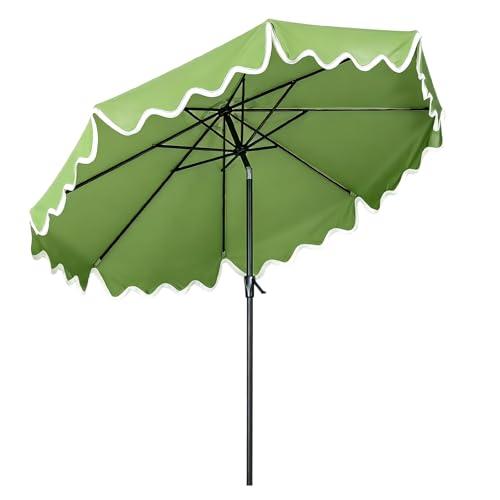 Tempera 9FT Scalloped Tassel Patio Umbrella, Outdoor Market Umbrellas with 8 Sturdy Ribs with Crank & Pust Button Tilt,Fade Resistant Canopy
