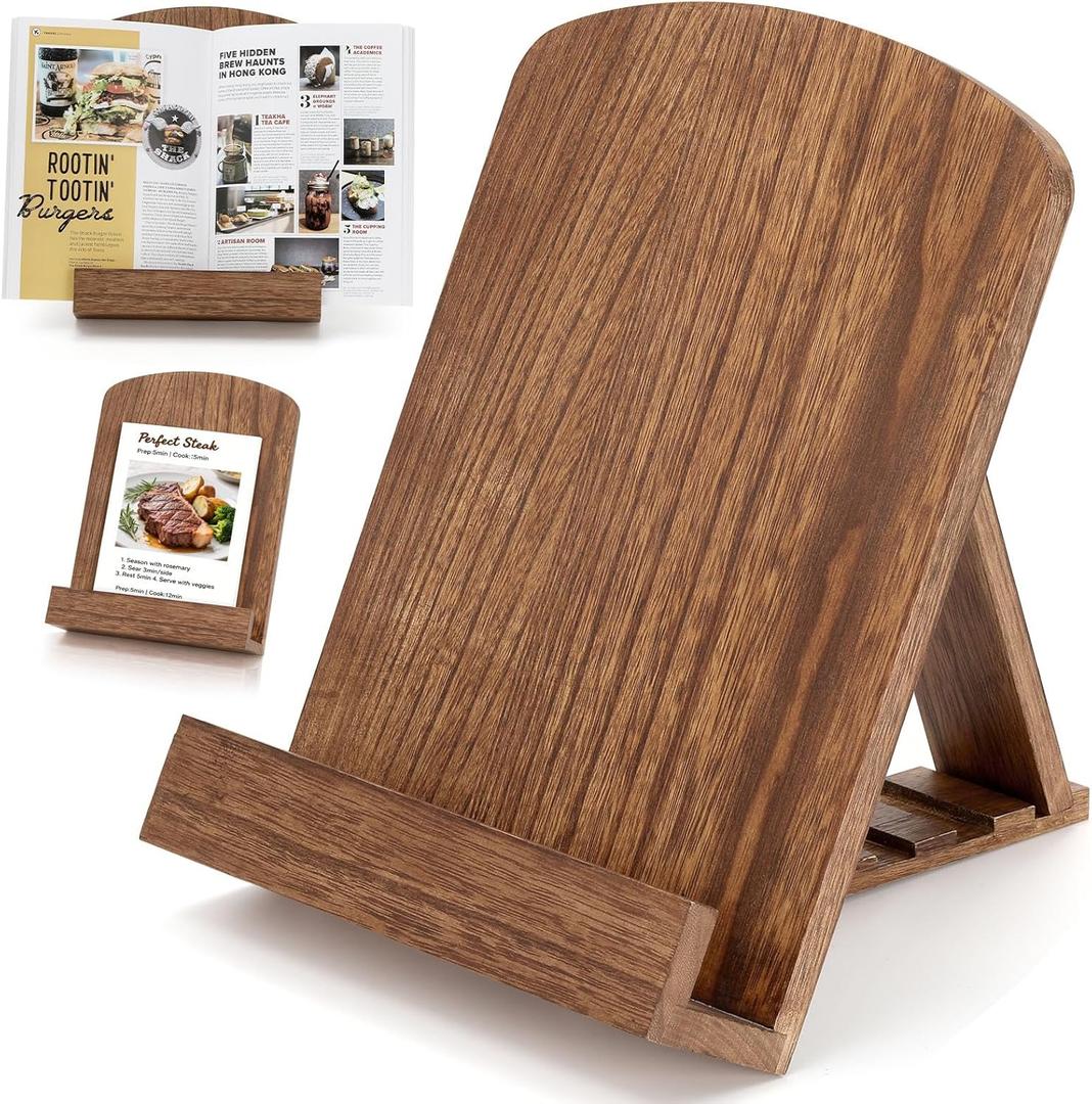 Cookbook Stand for Kitchen Counter, Solid Wood Recipe Book Holder Cook Book Stand with Adjustable Angle for Convenient Cooking, Perfect for Kitchen Countertop Decor