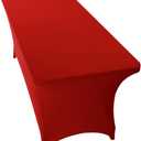 Peomeise 6FT Christmas Spandex Table Cover Rectangular Stretch Spandex Tablecloth (Red,6FT)