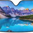 Blue Water And Mountains Windshield Sun Shade, Foldable Car Sunshade Reflect and Protect Your Vehicle from UV Rays Sun and Heat, Fits for Cars Trucks SUV (55*27.6inch)