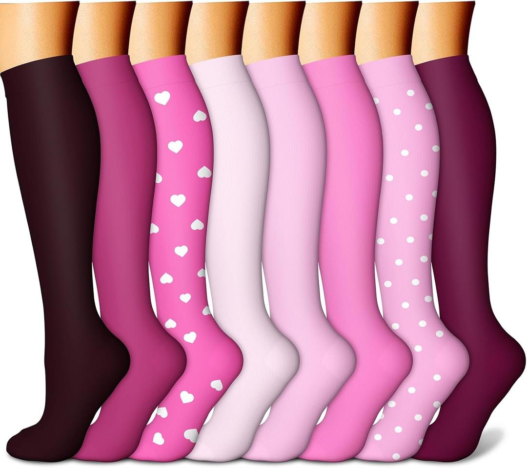 CHARMKING Compression Socks for Women & Men Circulation (8 Pairs) 15-20 mmHg is Best Support for Athletic Running,Cycling (Small-Medium)