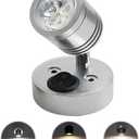 DC12V 3W RV Interior LED Spotlight Reading Light 3000-6500K Boat Bedside Seat 360Swivel Wall Lights Fixtures with Switch for Car Trailer CamperMotorhome YachtWarm White 3000-3300KSilver (Cylindrical Shape, Sliver)
