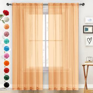 SpaceDresser Sheer Voile Window Treatment Rod Pocket Curtain Panels for Kitchen Bedroom Living Room Drapes Sunlight Filtering Privacy Semi Home Decor Assorted (Beige, 52 W x 84 L)
