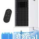 4-IN-1 Portable Air Conditioners w/3.2-Gal Tank for 24H Cooling, 4 Wind Speeds & 4 Modes, LED Touch Screen, Waterless Alert System & 12H Timer, Remote, Windowless Air Conditioner for Bedroom (White)
