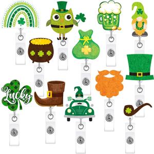12 Pcs St Patricks Day Badge Reel Retractable Felt Cute Badge Reels Nursing Name St Patrick's Day Badge Holders ID Badge Clip Funny Cute Badge Holder with Clip for Nurse Doctor