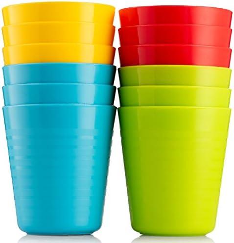 PLASKIDY Kids Cups - Set of 12, 8 oz Plastic Cups Reusable - Dishwasher Safe - BPA-Free for Kids & Toddler