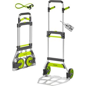 Folding Hand Truck and Dolly,309 lb Capacity Aluminum Portable Cart with Telescoping Handle and PP+EVA Wheels