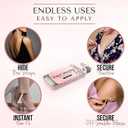 Double Sided Tape for Clothes, Body and Fashion (75 Pack) | Clothing and Hem Tape for Women, No Sew No Iron, Fabric Adhesive, Strong Adhesive for Skin for All Shades and Sensitivity, Includes Tin Box (Clear)