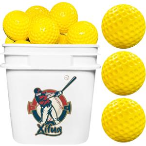 Bucket Pitching Machine Baseballs 24/36 Pack - 60 MPH High Bouncy Yellow Dimpled Practice Balls | Lightweight & Durable for Batting/Fielding Training | Indoor/Outdoor All Ages (24pack), 2.82 ounces