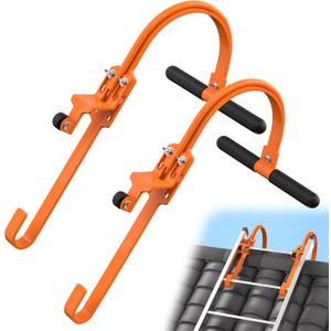 2 Pack Ladder Hooks for Roof Ridge with Wheel,Heavy Duty Ladder Roof Hook with Rubber Grip T-Bar,Upgrade Load-Bearing Steel Bars Extension Ladder Stabilizer for 500 lbs Weight (Patent Pending)