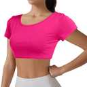 MUNAFIE Belly Dance Practice Tops for Youth Elasticity Soft Tops for Girl Short Sleeved Shirt for Woman Fitness Clothing (Pink)