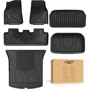 LASFIT 6PC Premium Extra Thick Floor Mats for Tesla Model Y 2025 2024 2023-2020 5 Seater | Custom Fit TPE All Weather | Model Y Accessories 1st & 2nd Row & Cargo Trunk Mats Full Set, Black