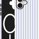 Magnetic Striped Phone Case for iPhone 16 Plus, Compatible with MagSafe, Cute Wide Blue Aesthetic Stripe Soft TPU and Hard PC Shockproof Protective Phone Cover for Women Girls