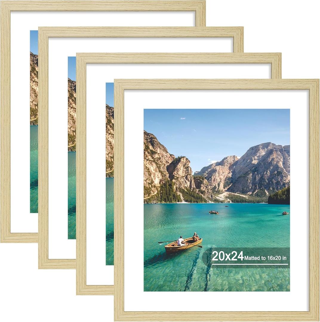 20x24 Wood Picture Frame Set of 4, Wall Mount for Home Decor, Natural, 20x24 in