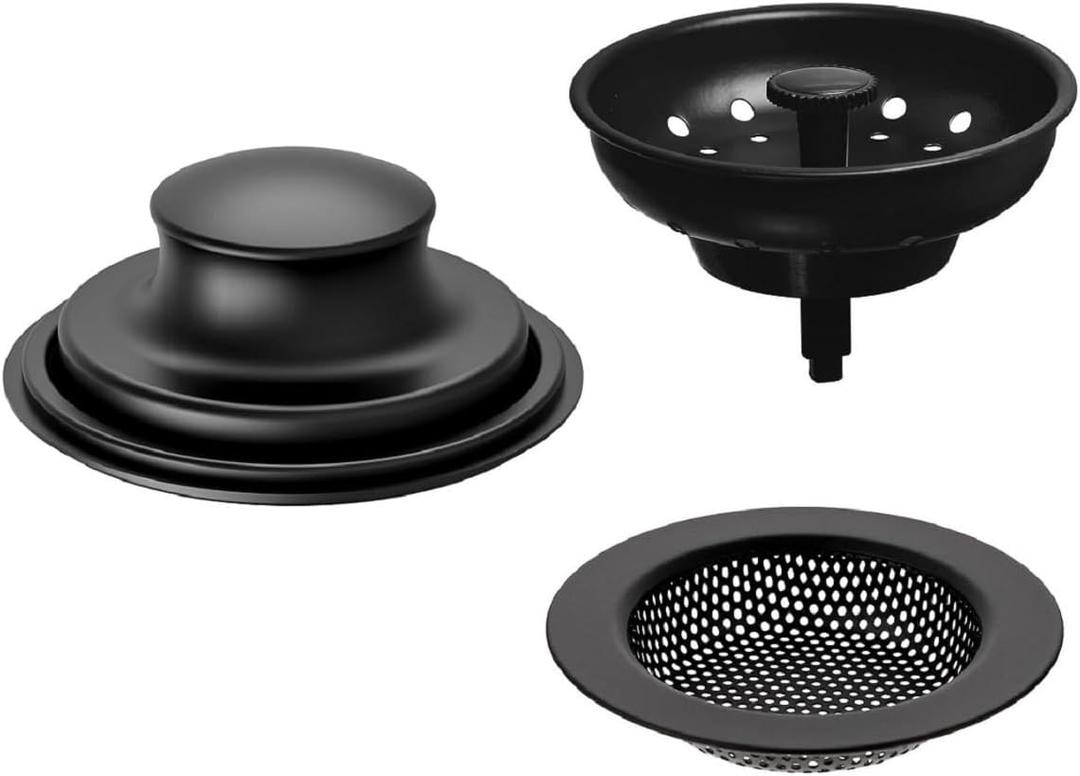 AJOMAN Kitchen Sink Drain Strainer, Cover and Stopper, Food Catcher for Kitchen Sink Drain, Stainless Steel Universal Anti-Clogging Kitchen Sink Filter(3 Pieces, Matte Black)